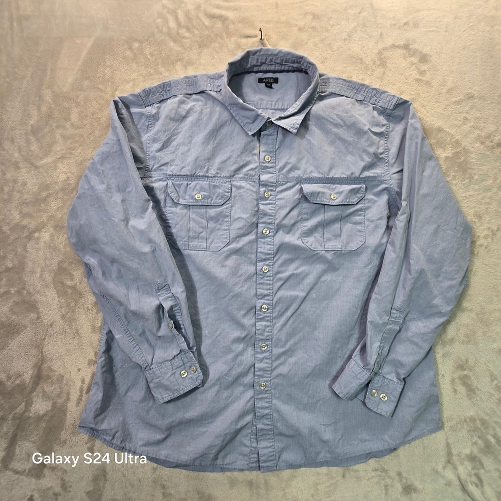 Apt 9 Mens XXL Blue Micro Check Long Sleeve Button Down Cotton Shirt